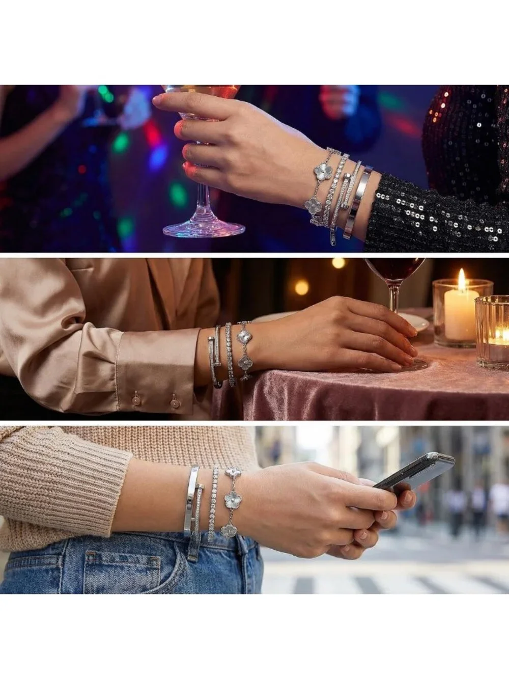 Trendy 4-Pc Silver & Gold Plated Stackable Bracelets Set - Non-Tarnish Jewelry